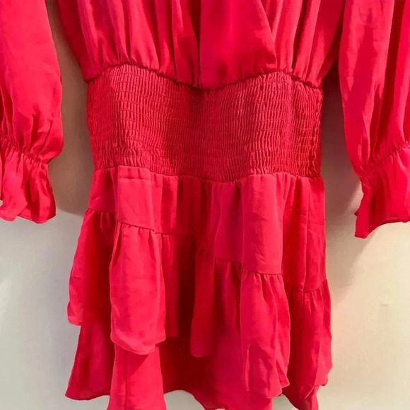 KRISA Draped Surplice Dress, Size X-Small Long Sleeve Cocktail Party-Watermelon - Picture 3 of 8